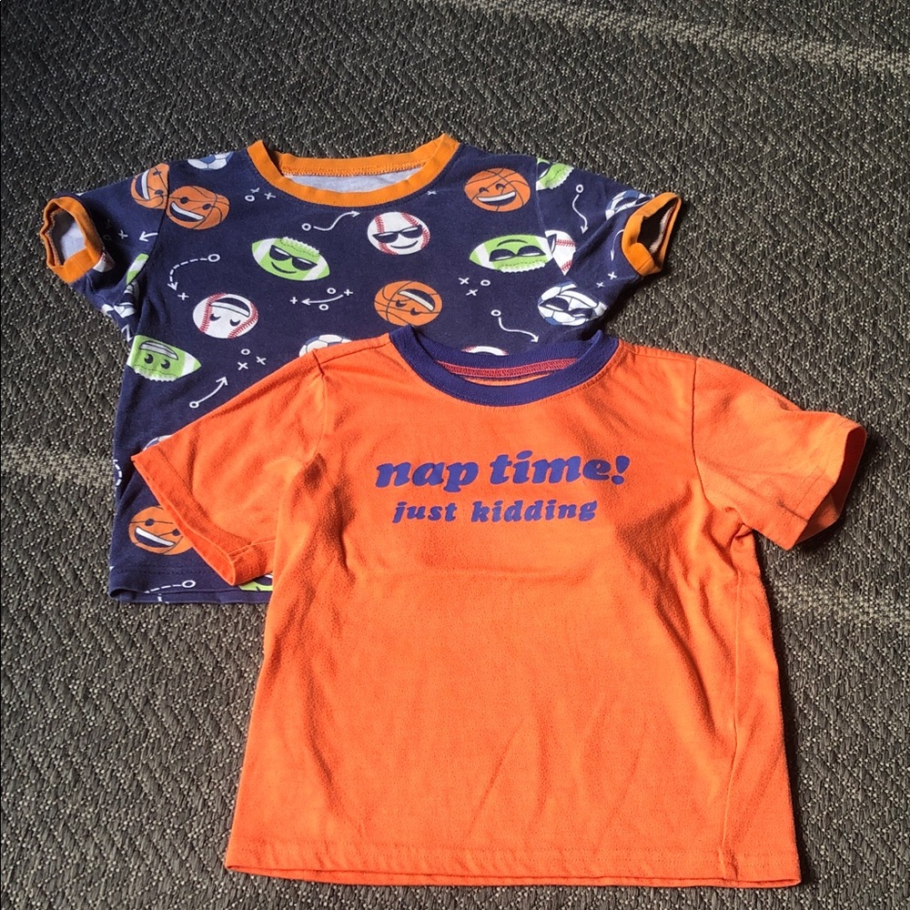 Orange 'nap time! just kidding' and blue sport ball Short Sleeve Tee Set bundle